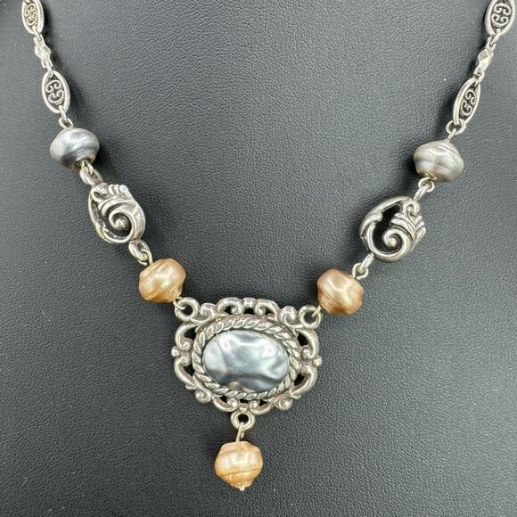 Brighton Vintage Women Metal Beads Sterling Silver Filigree Link Chain Necklace - Picture 2 of 10